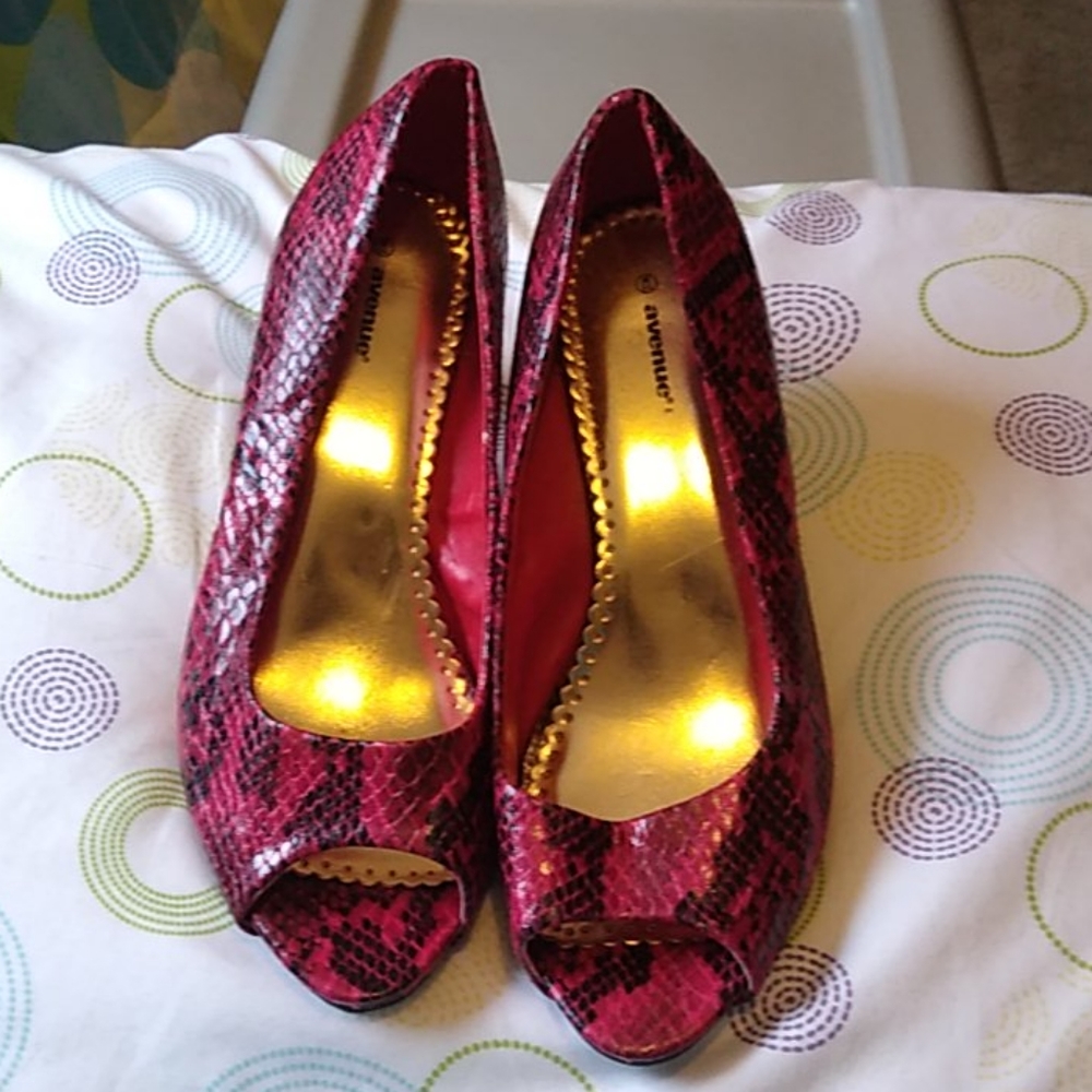 Red and Black Snake Skin Heels
